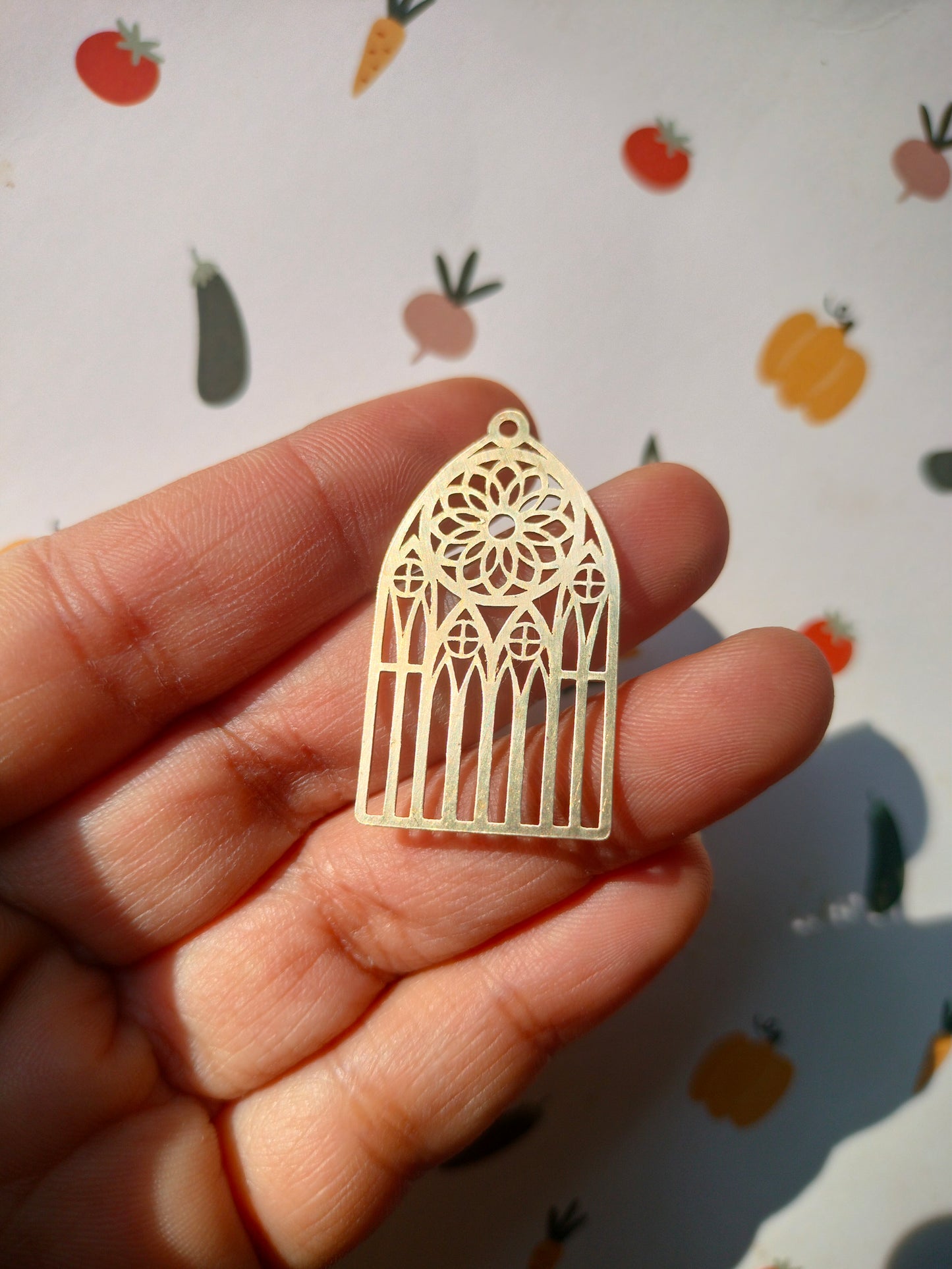 Domed Charm, Vintage Looking Earring Charm, Flower Pattern Sign