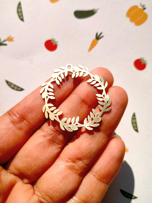 Leaf Branch Laser Cut Earring Charms, Botanical Circle Hoop Charm