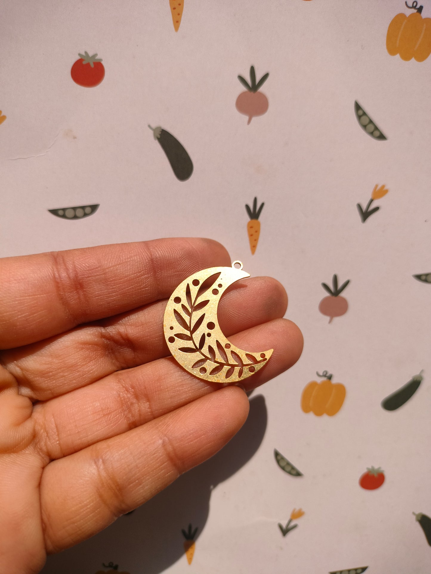 Crescent Lasercut Earring Charms,  Leaf Branch Hollow Celestial Moon Pendant