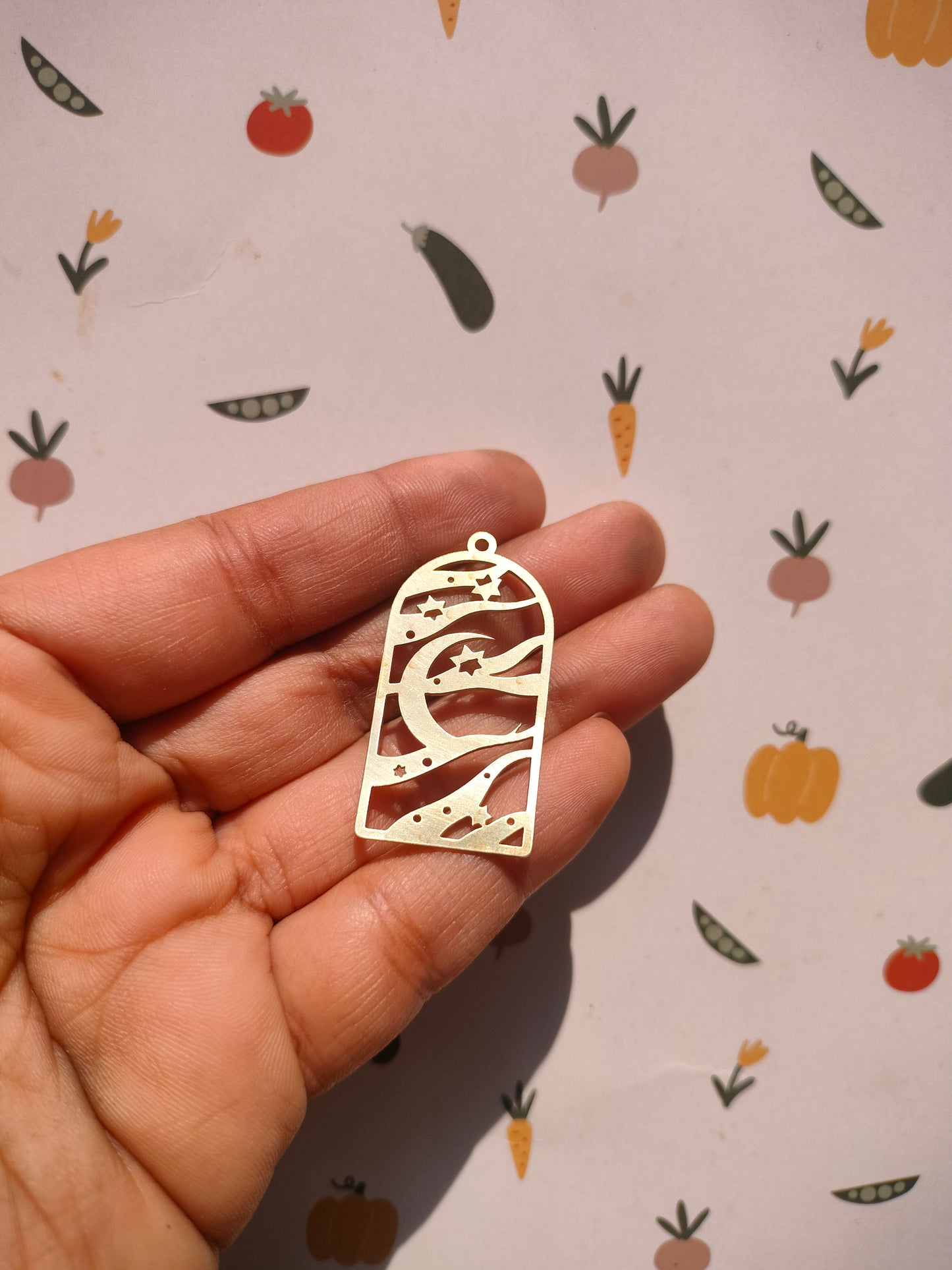 Domed Laser Cut Charm, Crescent Moon Charm,  Arch Shape Cutout