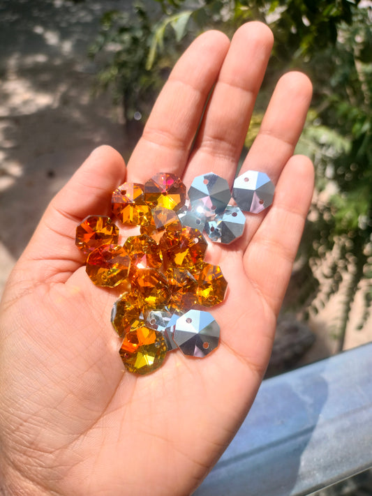 Colored Octagon AB Crystals 14 mm  - Topaz-SilverBack