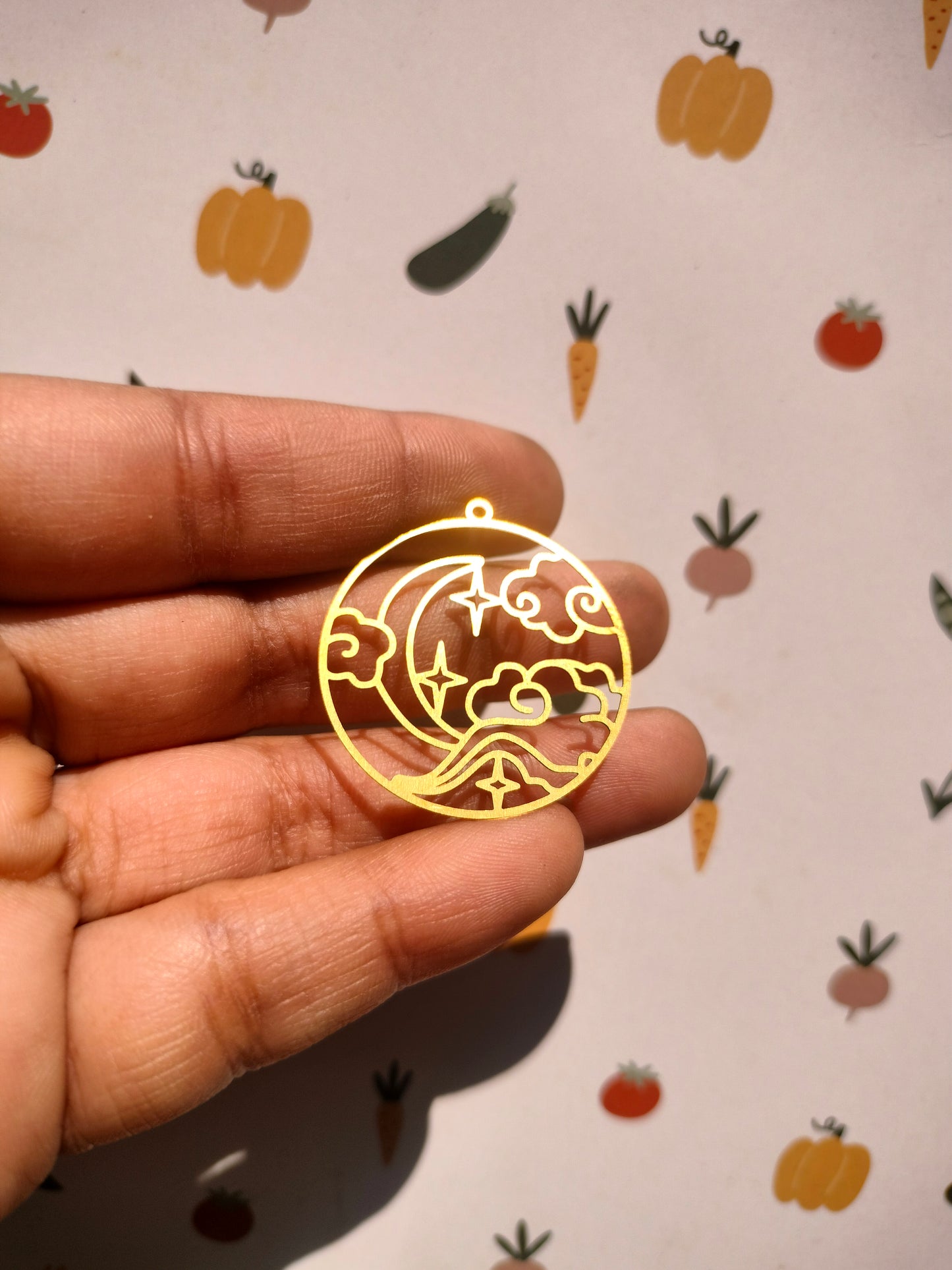 Celestial Earring Charm,  Hollow Round Charm, Crescent Moon Earring, North Star Cloud Charm - Style 1