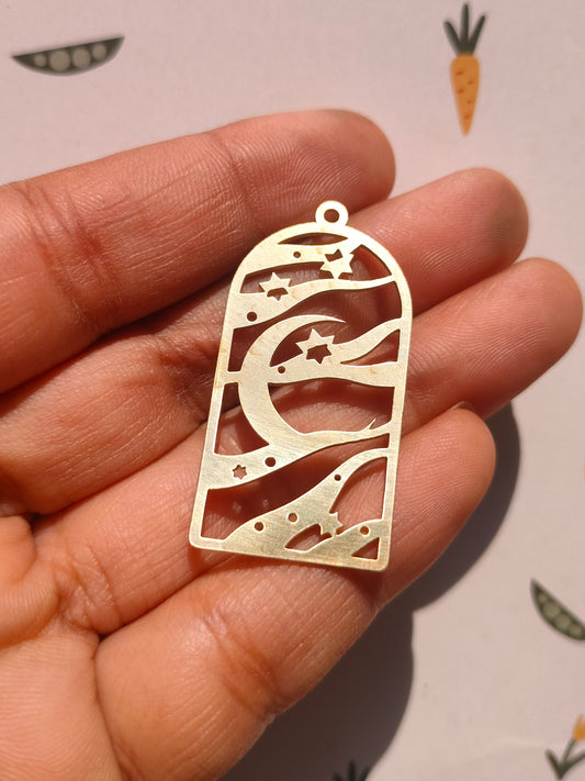 Domed Laser Cut Charm, Crescent Moon Charm,  Arch Shape Cutout